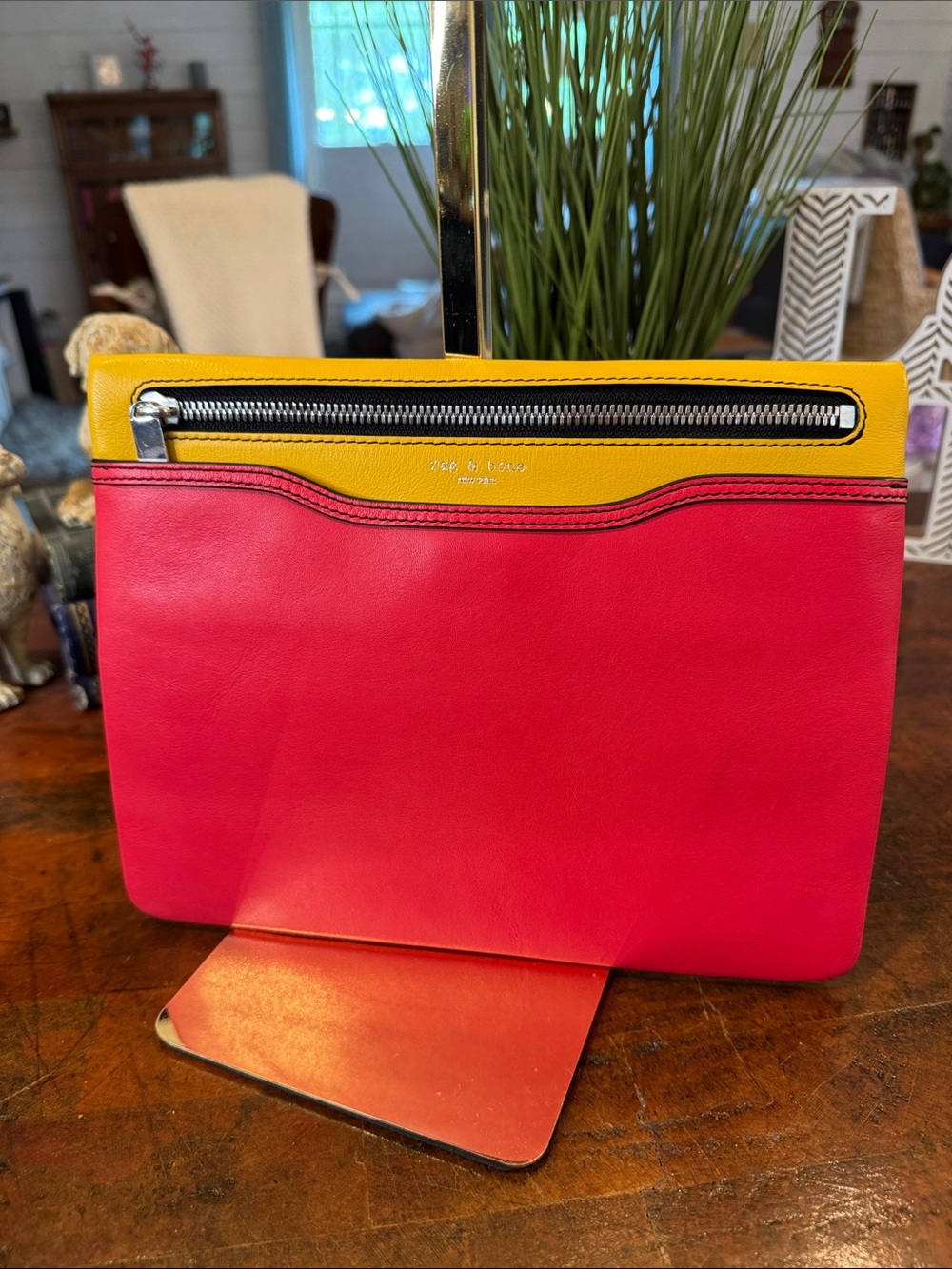 rag & bone Pink and Yellow Leather Wristlet Clutch